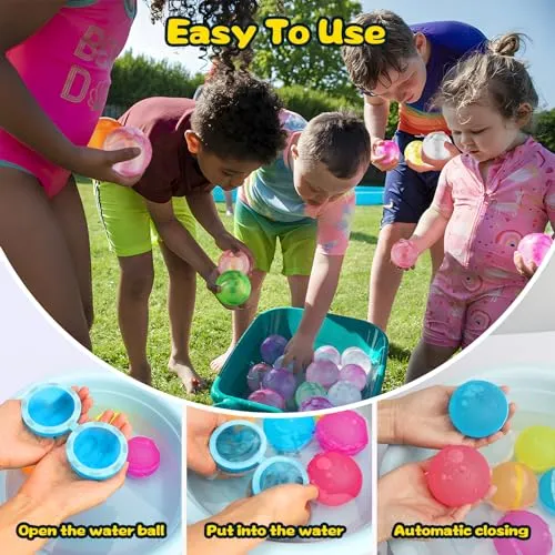 8 Pcs Reusable Water Balloons, Quick Refillable Water Balloon for Kids & Adults, Self Sealing Magnetic Water Balls, Silicone Water Toys for Summer Outdoor Pool Beach
