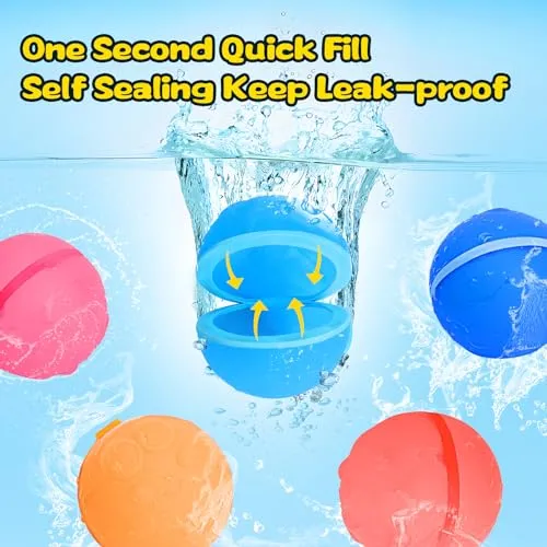 8 Pcs Reusable Water Balloons, Quick Refillable Water Balloon for Kids & Adults, Self Sealing Magnetic Water Balls, Silicone Water Toys for Summer Outdoor Pool Beach