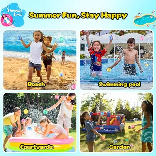 8 Pcs Reusable Water Balloons, Quick Refillable Water Balloon for Kids & Adults, Self Sealing Magnetic Water Balls, Silicone Water Toys for Summer Outdoor Pool Beach