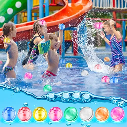 8 Pcs Reusable Water Balloons, Quick Refillable Water Balloon for Kids & Adults, Self Sealing Magnetic Water Balls, Silicone Water Toys for Summer Outdoor Pool Beach