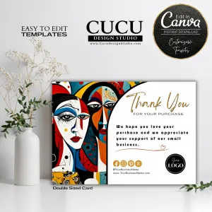 Abstract Woman Face Thank You For Your Purchase Printable Template | Canva Cards