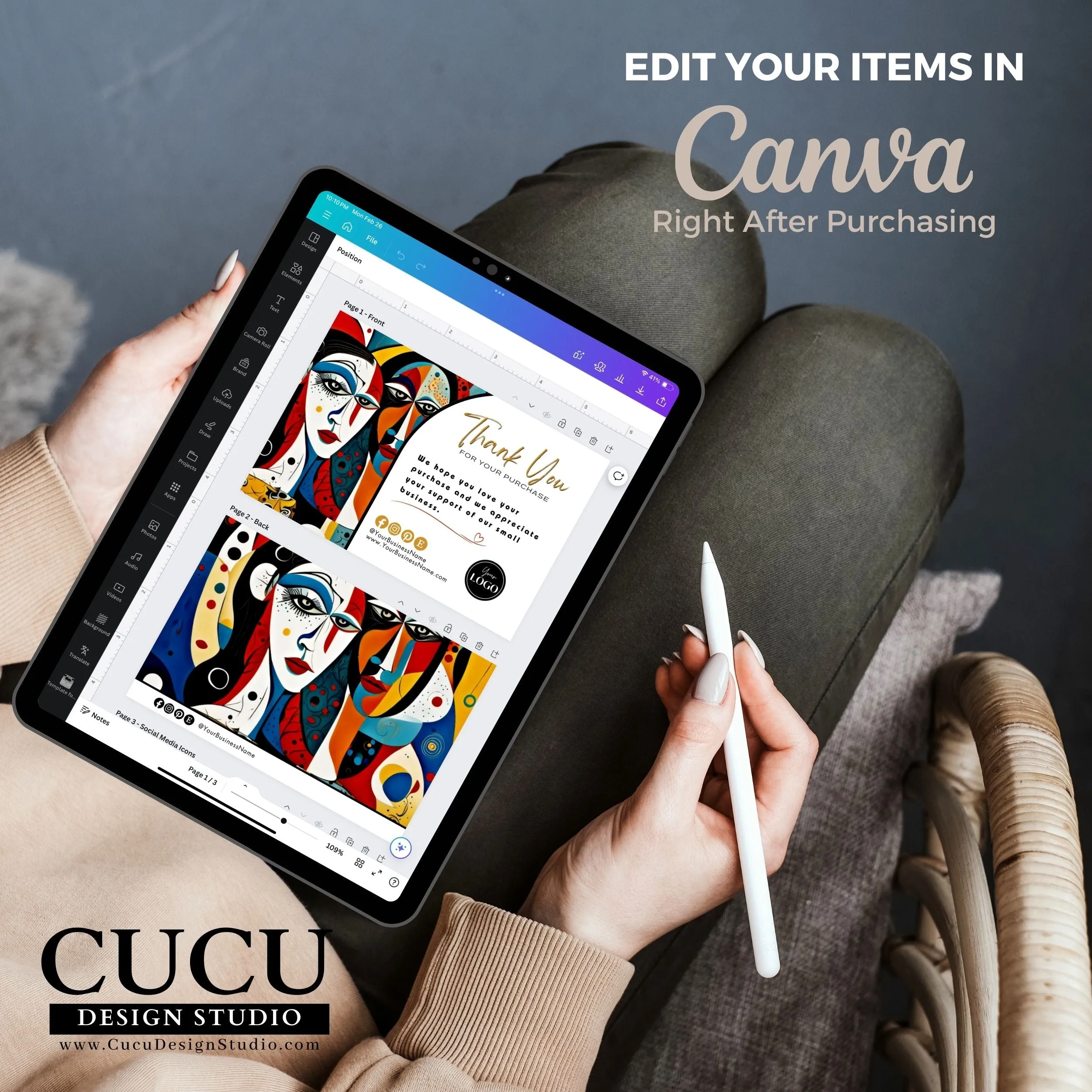 Abstract Woman Face Thank You For Your Purchase Printable Template | Canva Cards