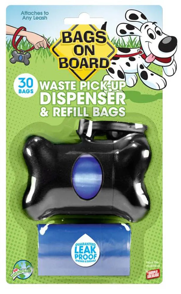 Bags on Board Bone Waste Pick-up Bag Dispenser with Dookie Dock Black 2 Rolls Of 15 Bags