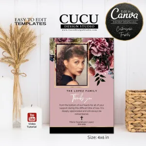 Beautiful 2 Sided Canva Funeral Thank You Card Template