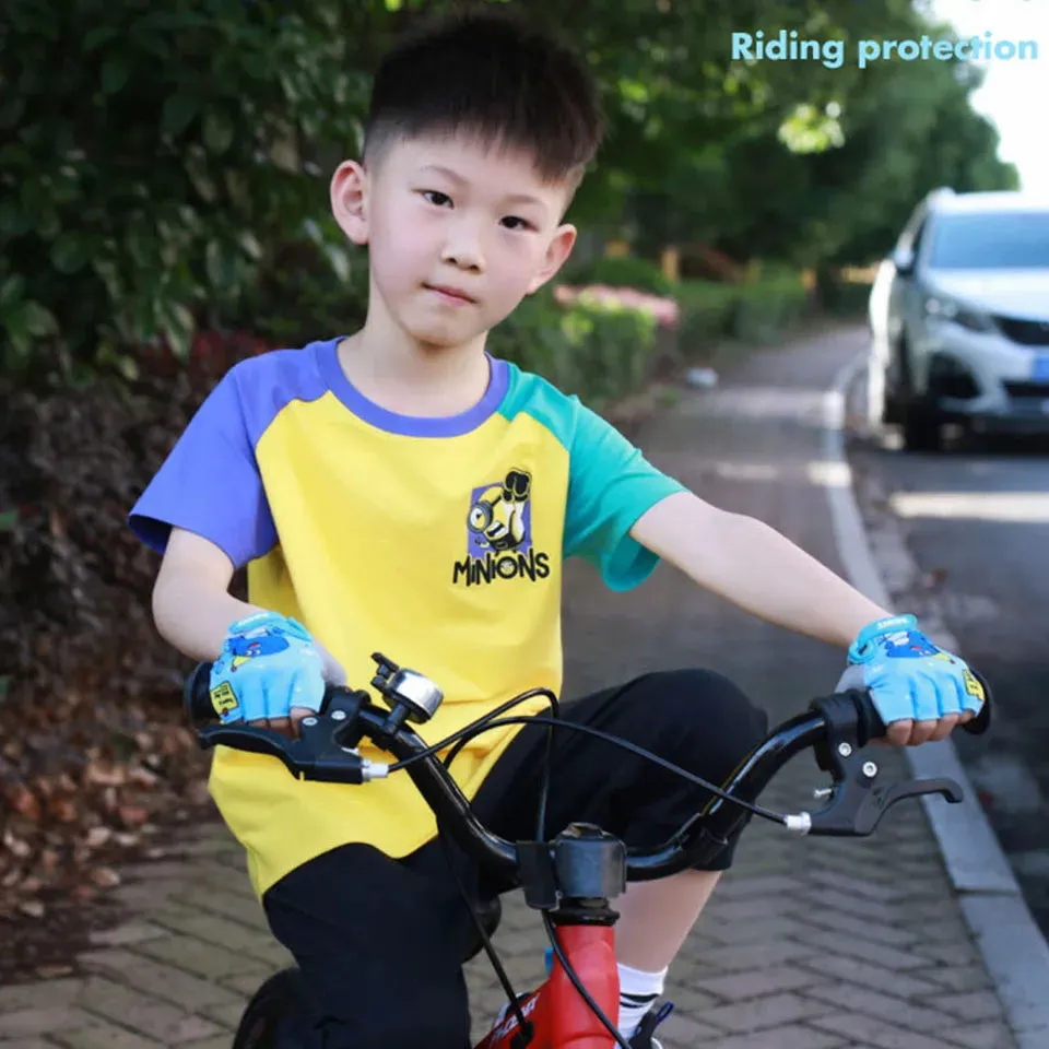 Breathable Half Finger Cycling Gloves For Kids Anti Slip Thin & Comfortable Spring / Summer Bike Riding Gear