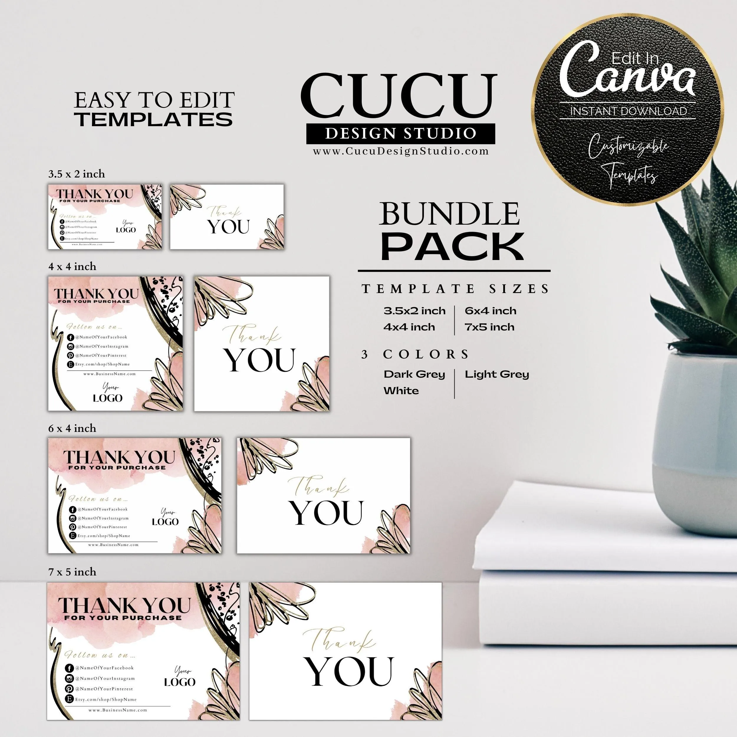 Bundle Pack Abstract Printable Thank You For Your Purchase Template