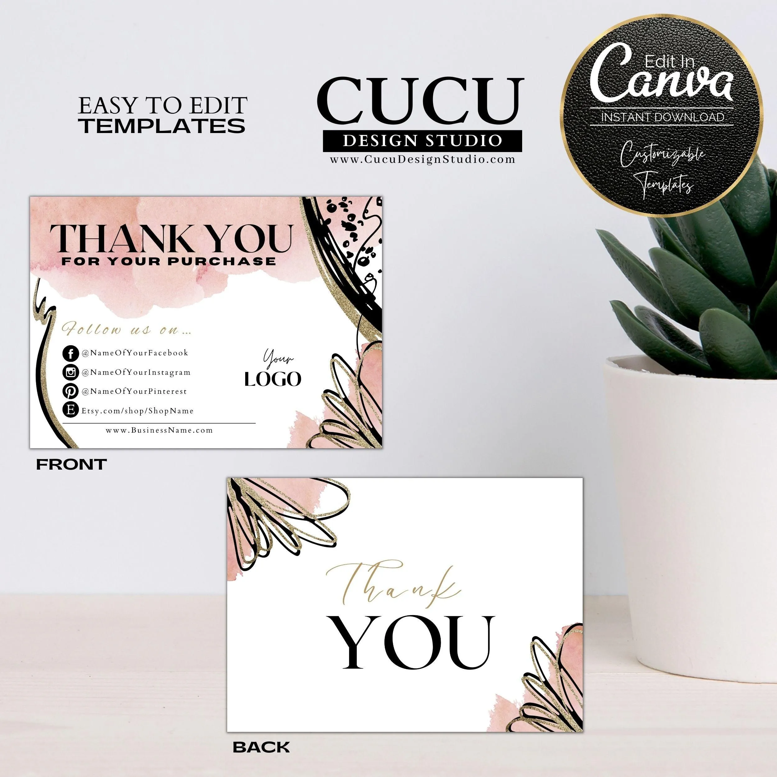 Bundle Pack Abstract Printable Thank You For Your Purchase Template