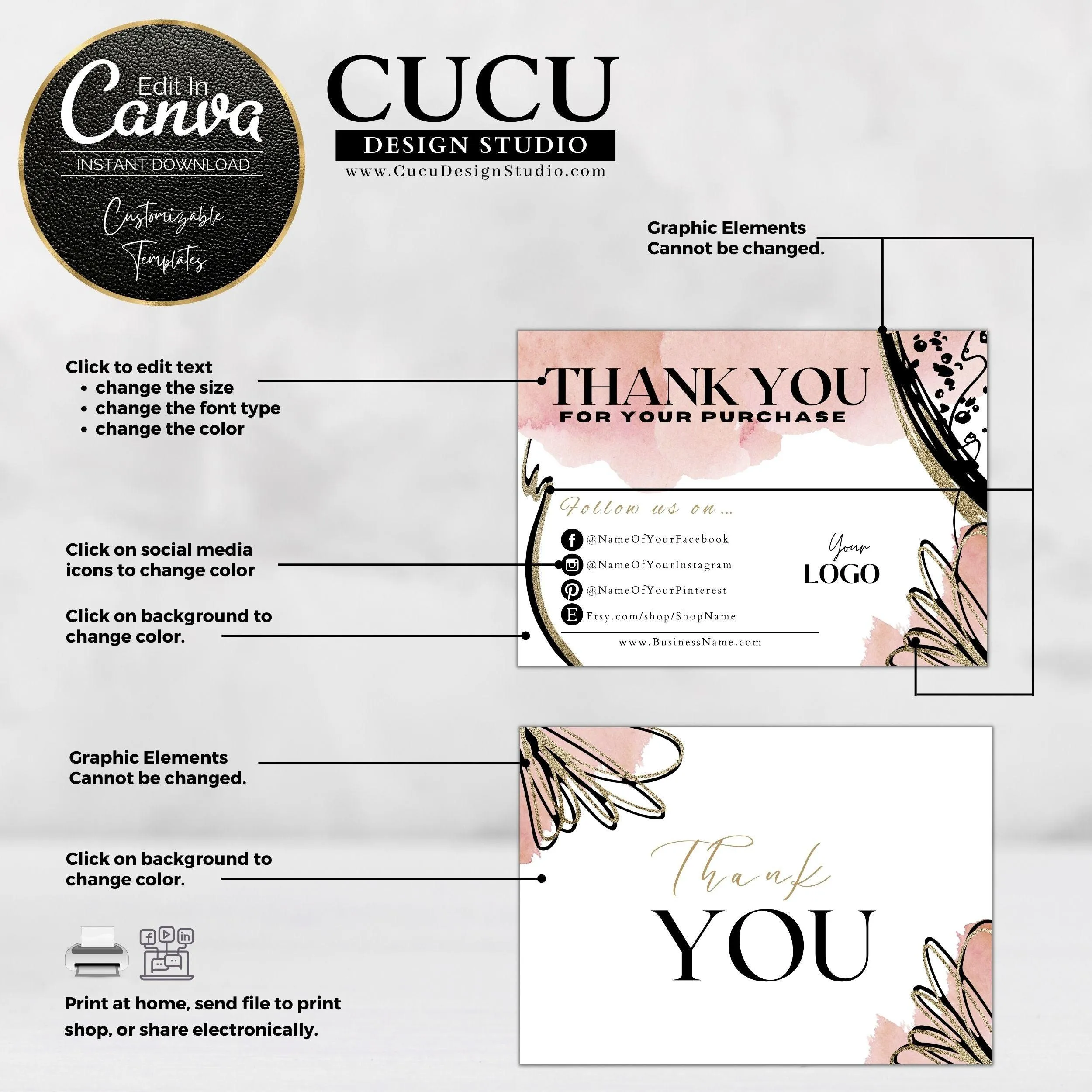 Bundle Pack Abstract Printable Thank You For Your Purchase Template