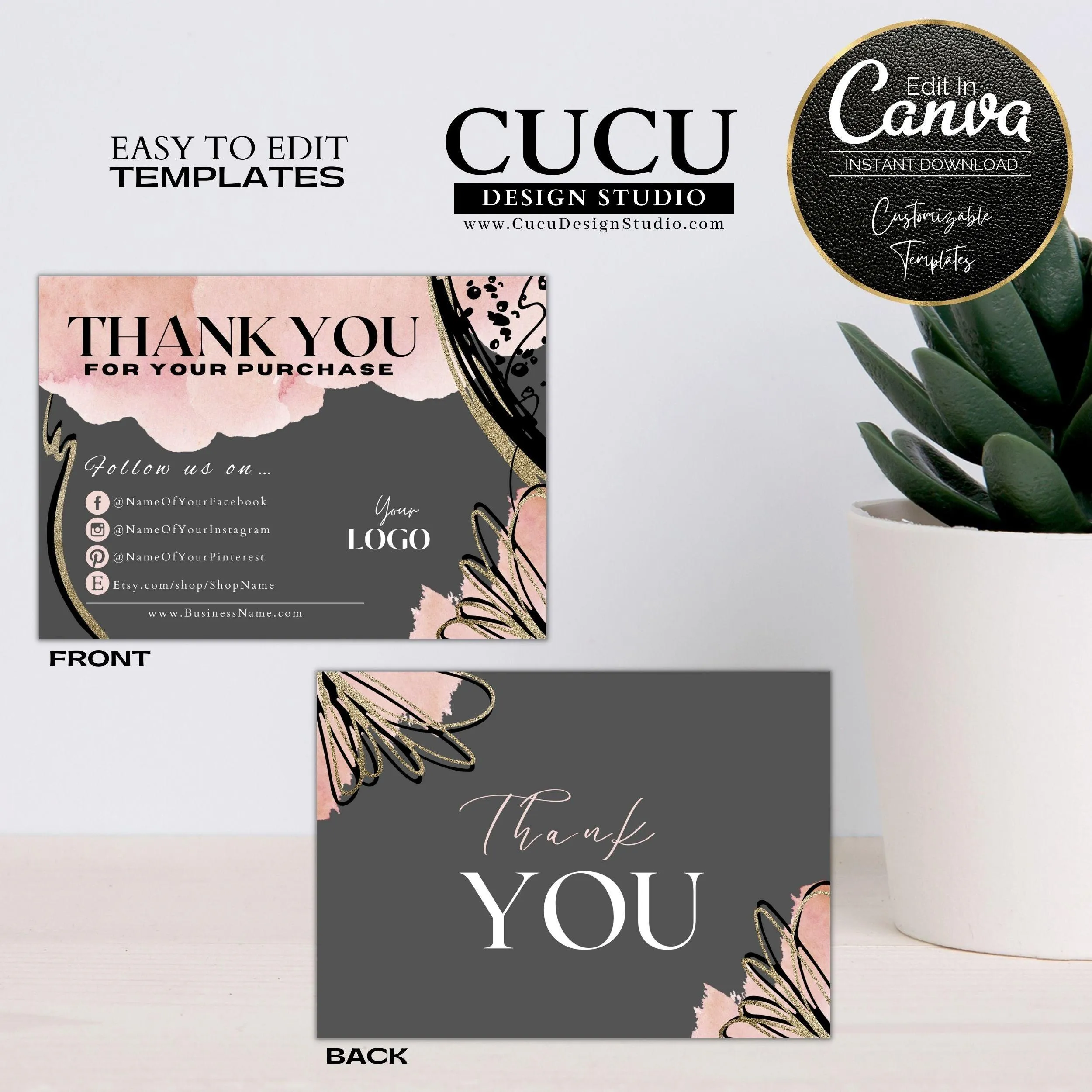 Bundle Pack Abstract Printable Thank You For Your Purchase Template