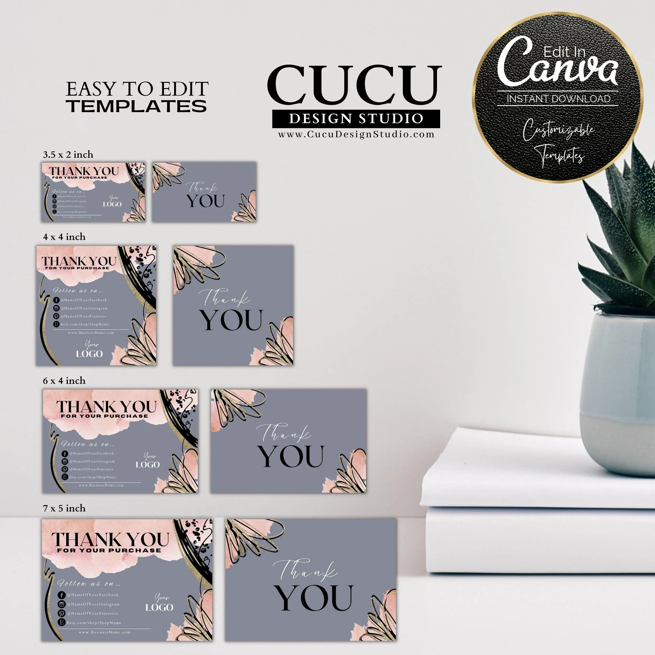 Bundle Pack Abstract Printable Thank You For Your Purchase Template