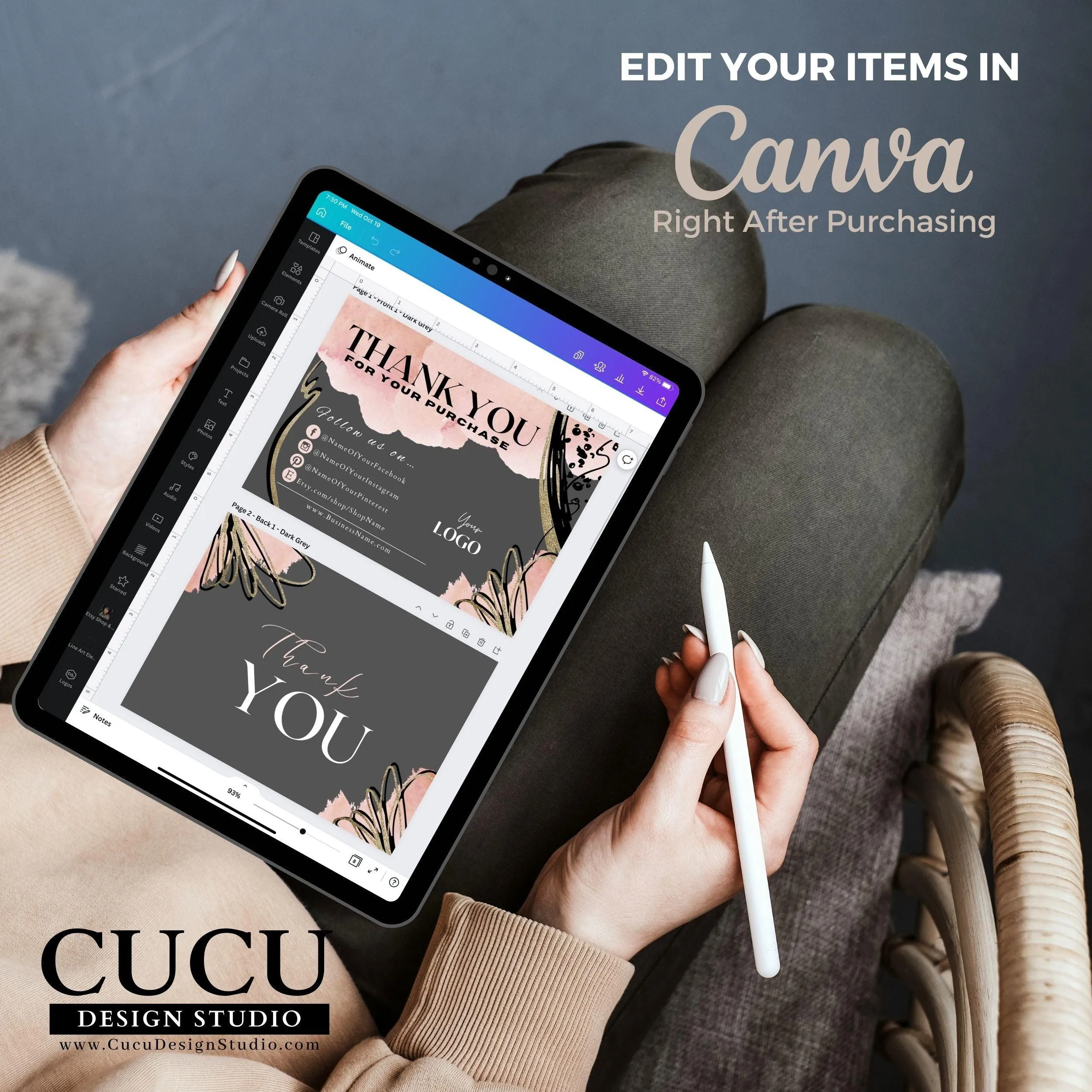 Bundle Pack Abstract Printable Thank You For Your Purchase Template