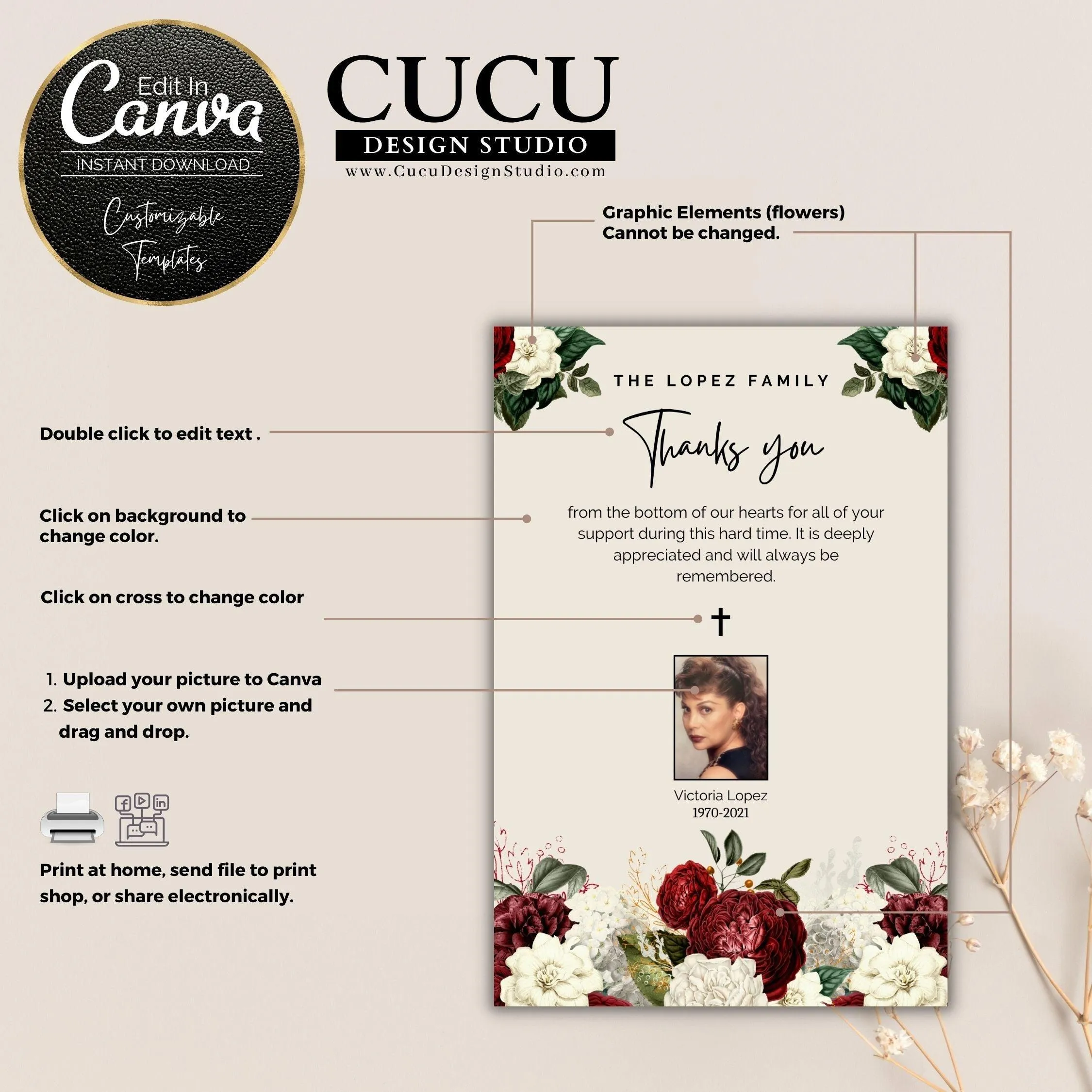 Canva Funeral Thank You Card Template