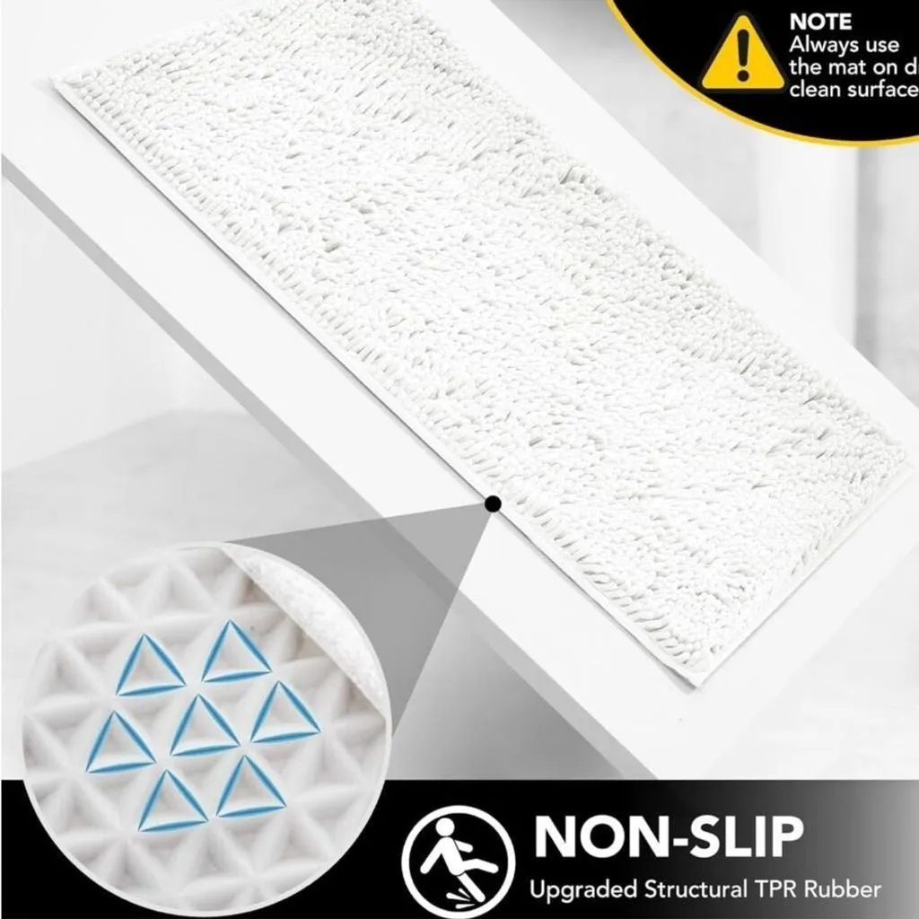 New White Chenille Bath Mat 32"x20" Quick Dry