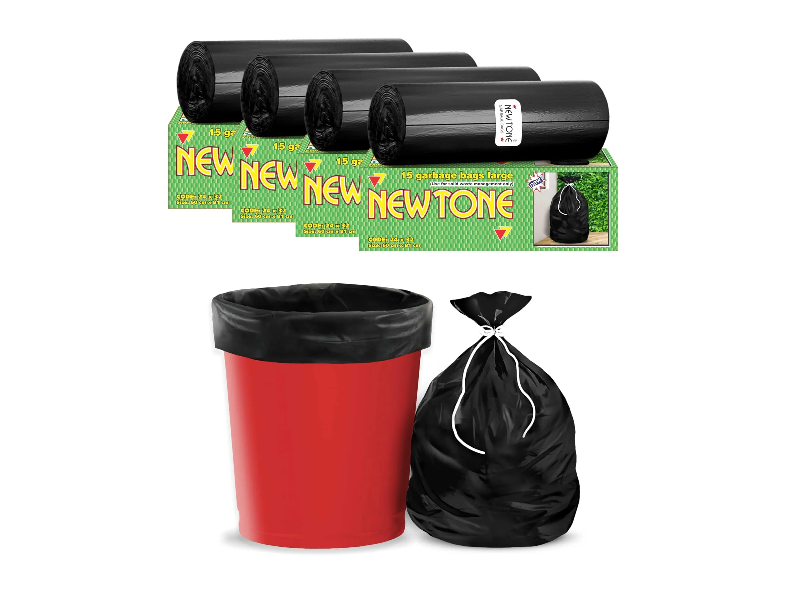 Newtone Premium Garbage Bags Size 24 X 32 Inches (Large) 60 Bags (4 rolls) Dustbin Bag/Trash Bag - Black Color