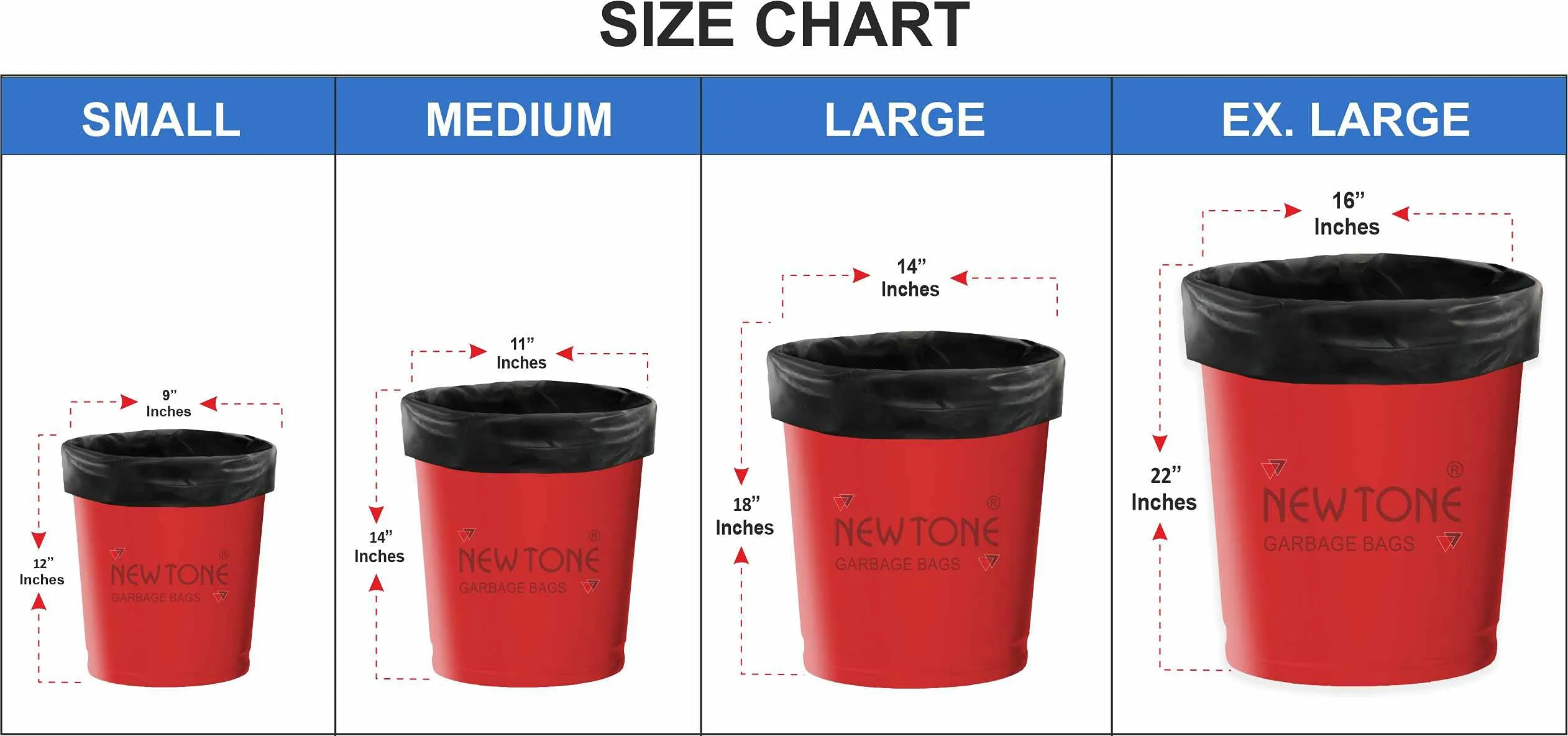 Newtone Premium Garbage Bags Size 24 X 32 Inches (Large) 60 Bags (4 rolls) Dustbin Bag/Trash Bag - Black Color