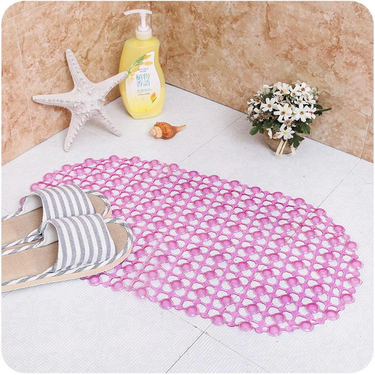Nonslip Soft Rubber Bath Mat for Bathtub and Shower, Anti Slip Bacterial Anti Bacterial Machine Washable PVC Bath Mat