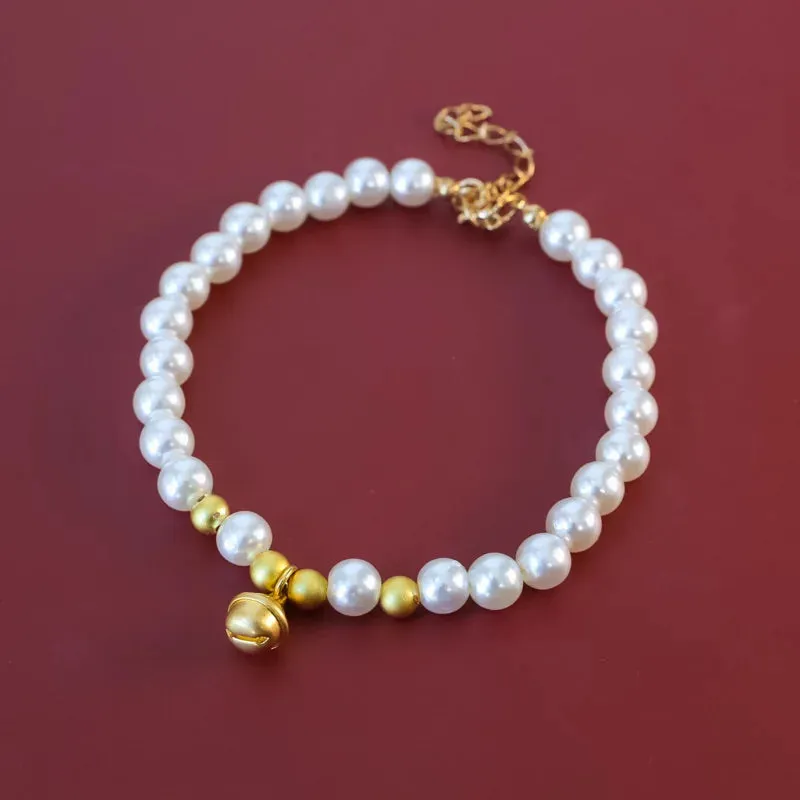 Personalized Handmade Pet Collar with Longevity Lock & Lucky Cat Bell Pendant for Small Dogs and Cats