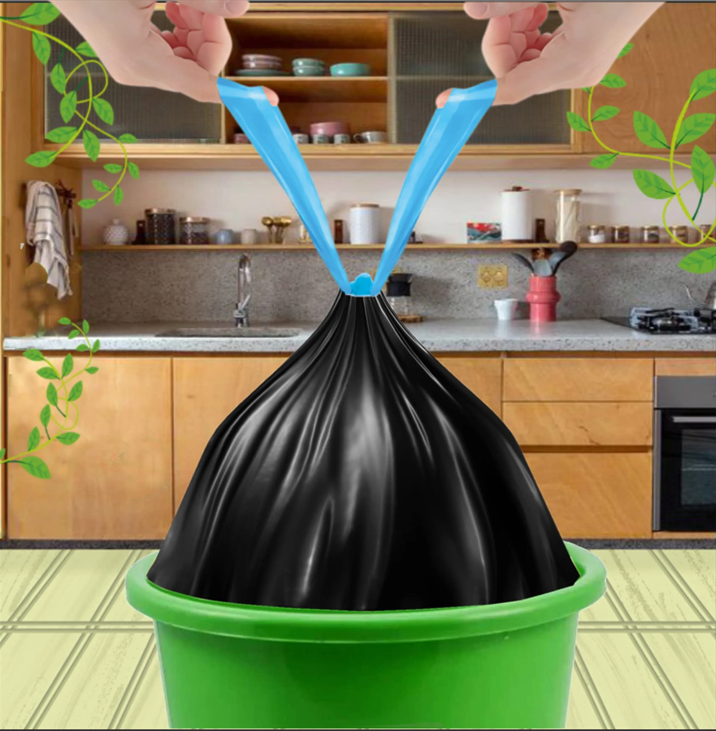 Shalimar Premium Drawstring Garbage Bags Size 24 X 32 Inches (Large) 60 Bags (4 rolls) Dustbin Bag/Trash Bag - Black Color