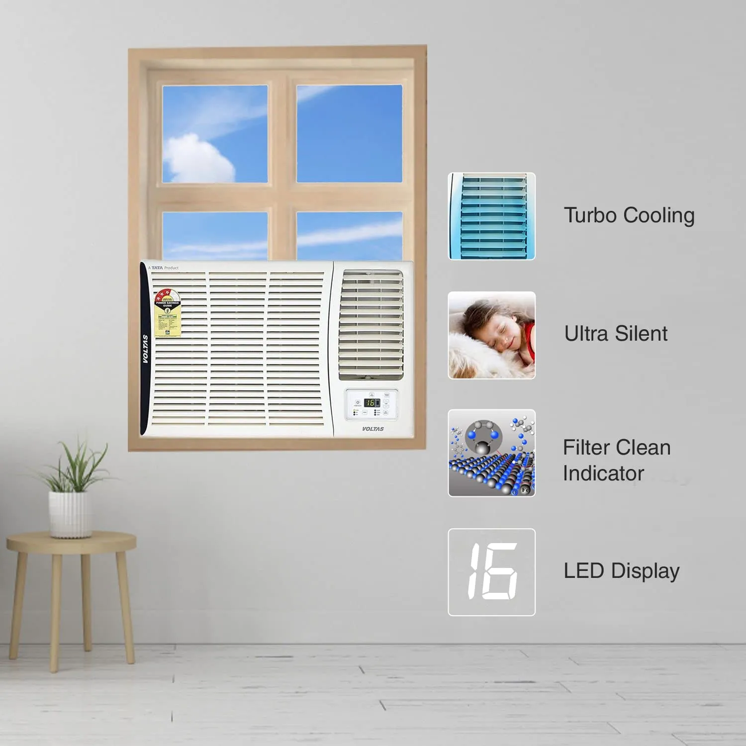 Voltas 183 Vectra Elite 1.5 Ton 3 Star, Fixed Speed Window AC (Copper, Turbo Mode, White)